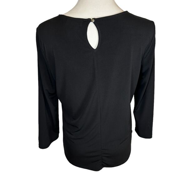 Liz Claiborne Career Black Orange Floral Long Sleeve Crew Neck top Blouse - Picture 4 of 7